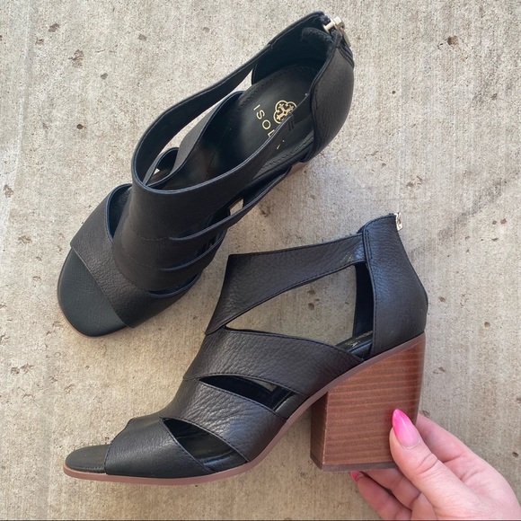 ISOLA | Rona Caged Black Leather Bootie Heels 10 - Picture 2 of 9